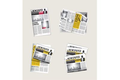 Newspapers icons. Journalist collection of reading daily news with hea