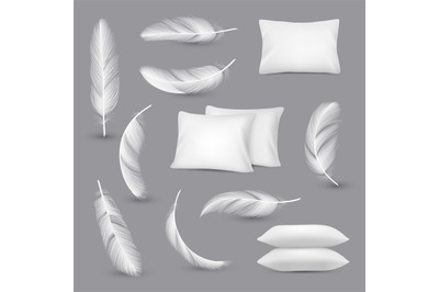 White pillows. Wind feathers for bedroom rectangle pillows vector real