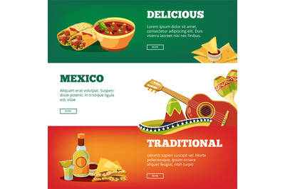 Mexican food banners. National traditional cuisine mexico quesadillas