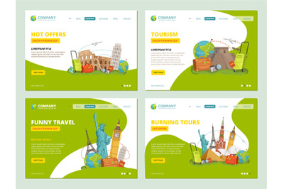 Travel landing pages. Historical landmarks points of interests for tra