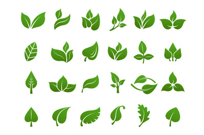 Green leaves logo. Plant nature eco garden stylized icon vector botani