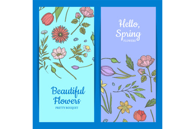 Vector hand drawn flowers web banner templates illustration