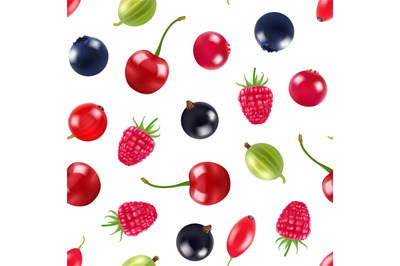 Vector realistic fruits and berries pattern or background illustration