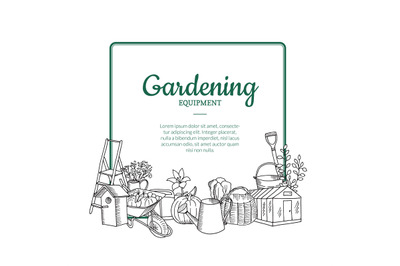 Vector gardening doodle icons below frame with place for text illustra