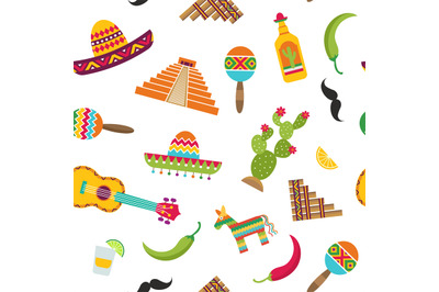 Vector flat Mexico attributes pattern or background illustration