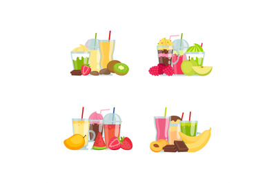 Vector flat smoothie elements piles set isolated on white background i