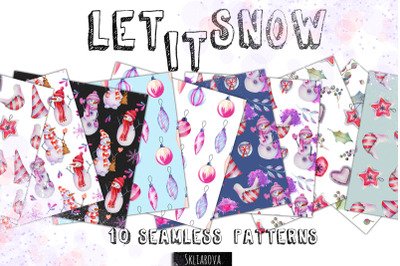 Let it snow. 10 seamless patterns