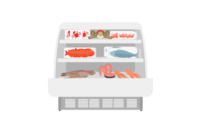 Fish and seafood products in store