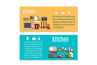 Kitchen horizontal flyers in cartoon style