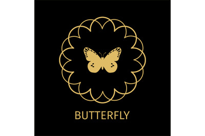 Butterfly in calligraphy framework label