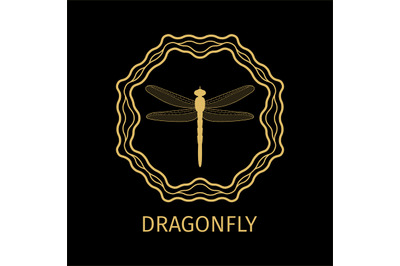 Dragonfly in calligraphy framework label