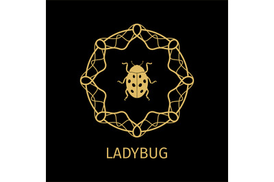 Ladybug in calligraphy framework label