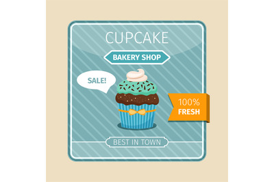 Cute card blue cupcake with chocolate