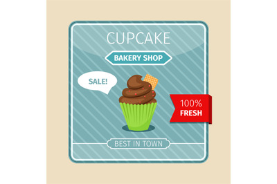 Cute card brown cupcake with gaufre