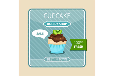 Cute card brown cupcake with kiwi