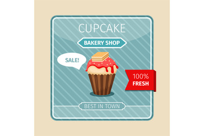 Cute card red cupcake with wafer