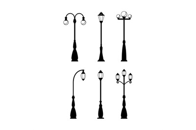 Vintage streetlights black silhouettes set