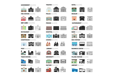 Buildings cartoon icons set