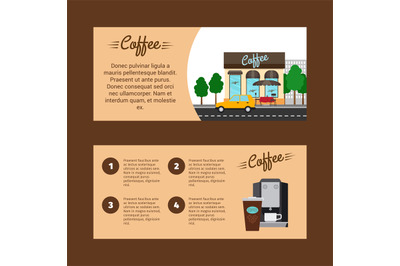 Coffee horizontal flyers with shop building