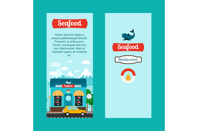 Seafood vertical flyers with shop building