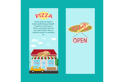 Pizza vertical flyers with shop building