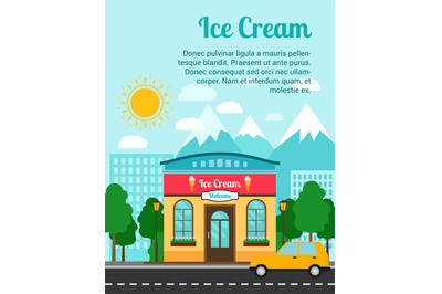 Ice cream banner with shop building