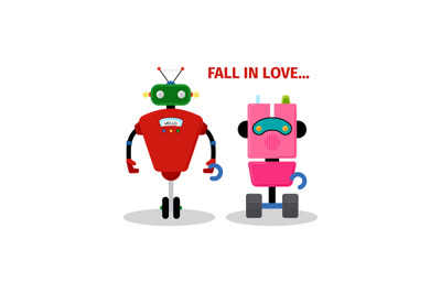 Valentines day card with robots