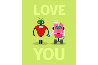 Love you card with robots