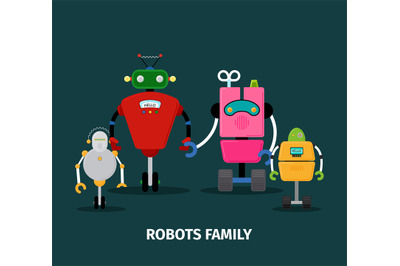 Robots family with kids