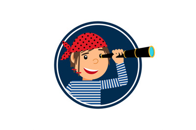 Pirate with spyglass icon in circle