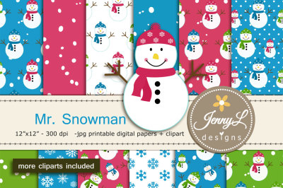 Snowman Digital Papers and Clipart