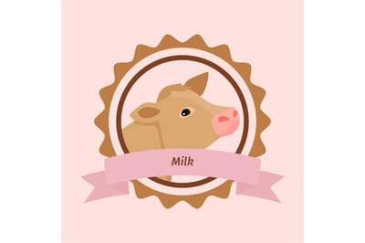 Beige cow head milk label