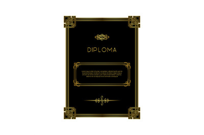 Diploma document template with golden elements