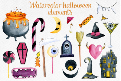 Watercolor halloween elements