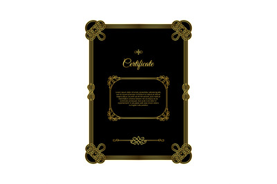 Retro golden frame certificate on black