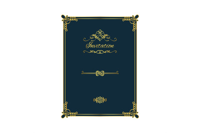 Vintage golden invitation on blue background