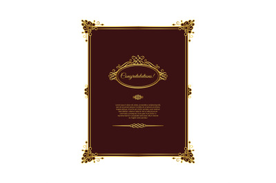 Vintage golden template on dark red