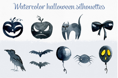 Watercolor halloween silhouettes