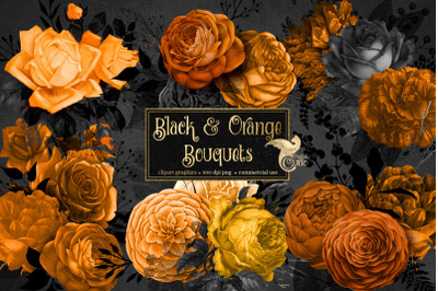 Black and Orange Bouquets Clipart