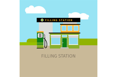 Colored filling station building illustration