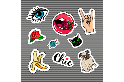 Cartoon quirky colorful stickers set