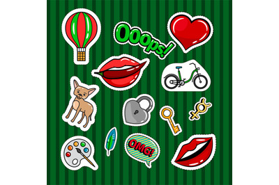 Colored quirky badges set