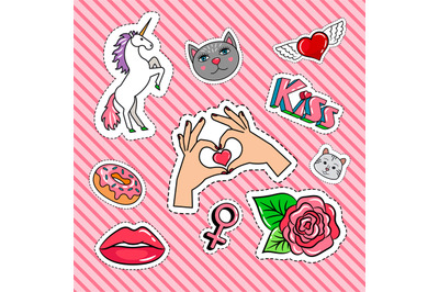 Romantic quirky badges set