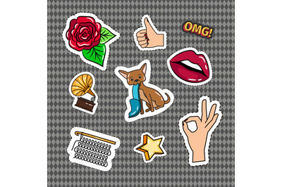 Retro quirky style stickers set