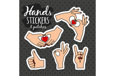 Quirky style human hands stickers set