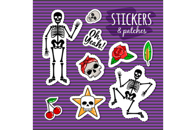 Skeleton and skull colorful stickers