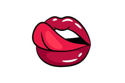 Female tongue liking glossy lips