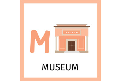 Alphabet card with museum building