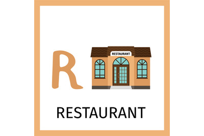 Alphabet card with restaurant building