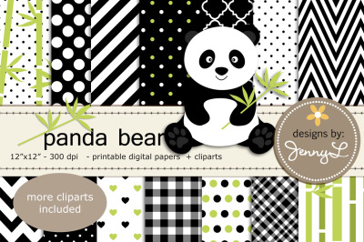 Panda Bear Digital Papers and Clipart